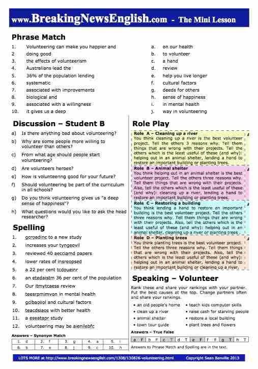 A 2-Page Mini-Lesson - Volunteering