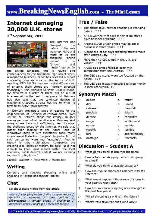 A 2-Page Mini-Lesson - Retail Chains