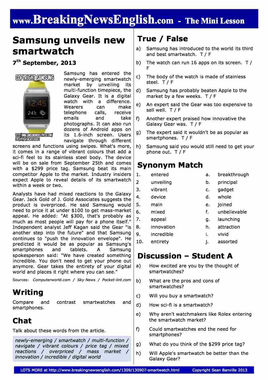 A 2-Page Mini-Lesson - Samsung Smartwatch