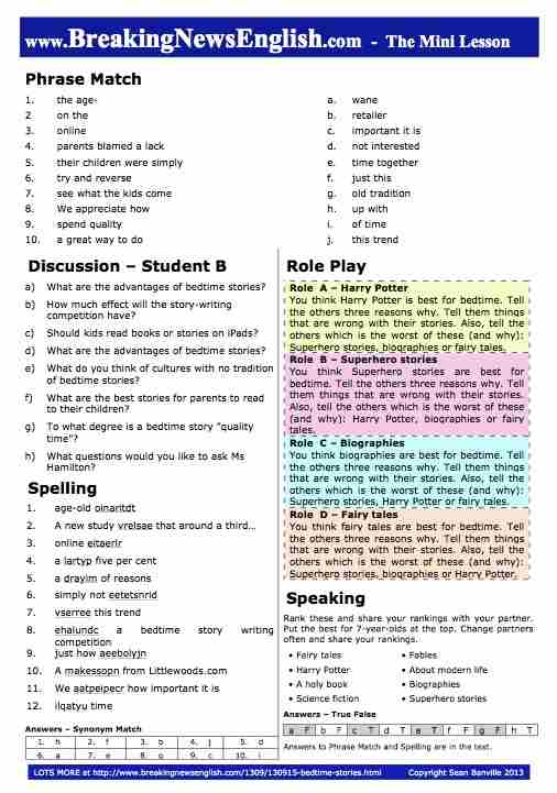 A 2-Page Mini-Lesson - Bedtime Stories