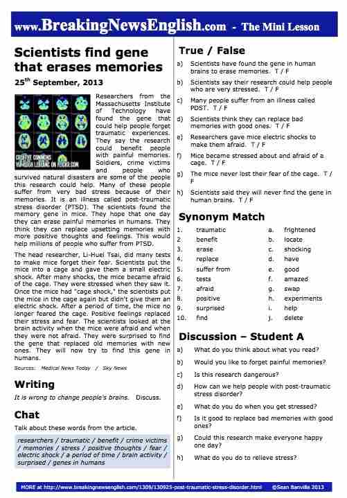 A 2-Page Mini-Lesson - Post-Traumatic Stress Disorder