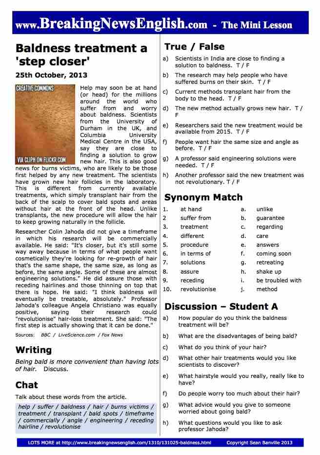 A 2-Page Mini-Lesson - Baldness