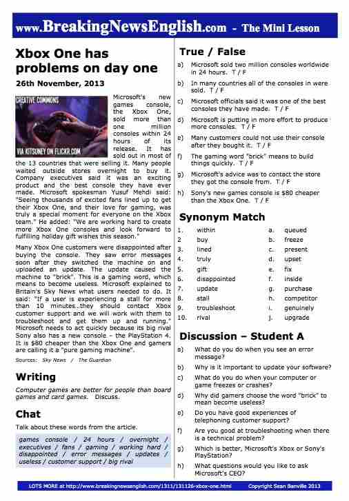 A 2-Page Mini-Lesson - Xbox One