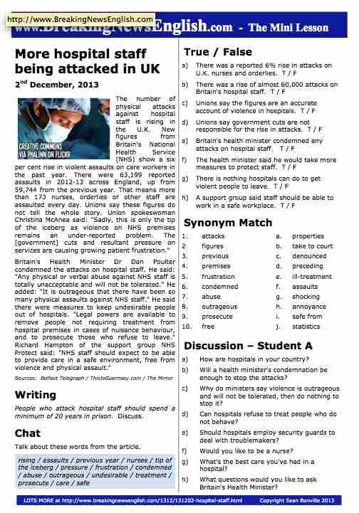 A 2-Page Mini-Lesson - Hospital Staff