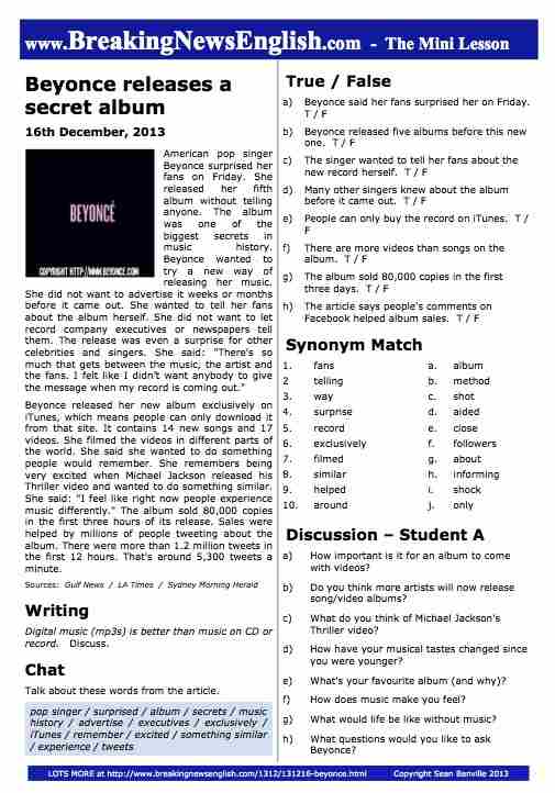 A 2-Page Mini-Lesson - Beyonce