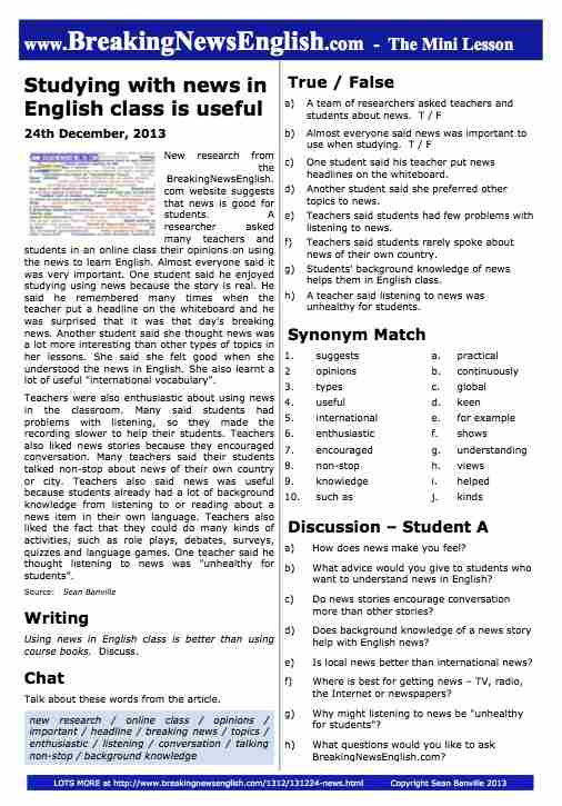 A 2-Page Mini-Lesson - English News