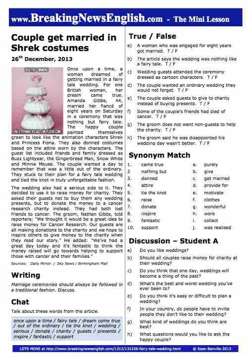 A 2-Page Mini-Lesson - Fairy Tale Wedding