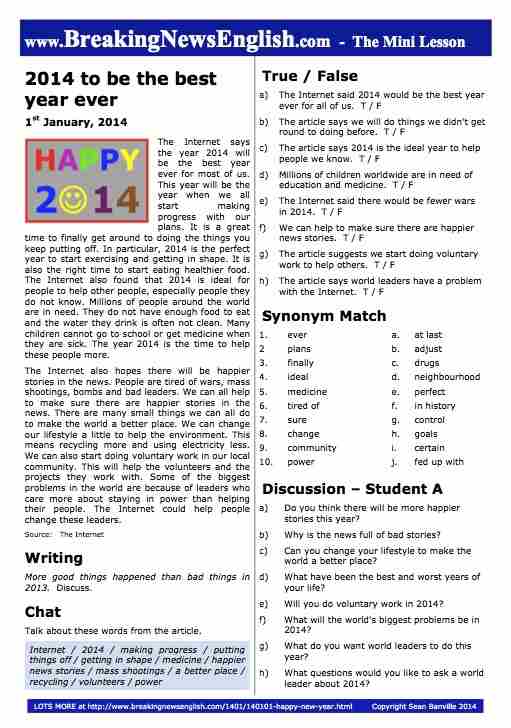 A 2-Page Mini-Lesson - Happy New Year