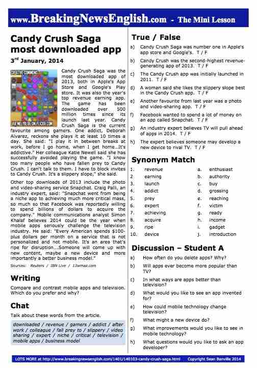 A 2-Page Mini-Lesson - Candy Crush Saga