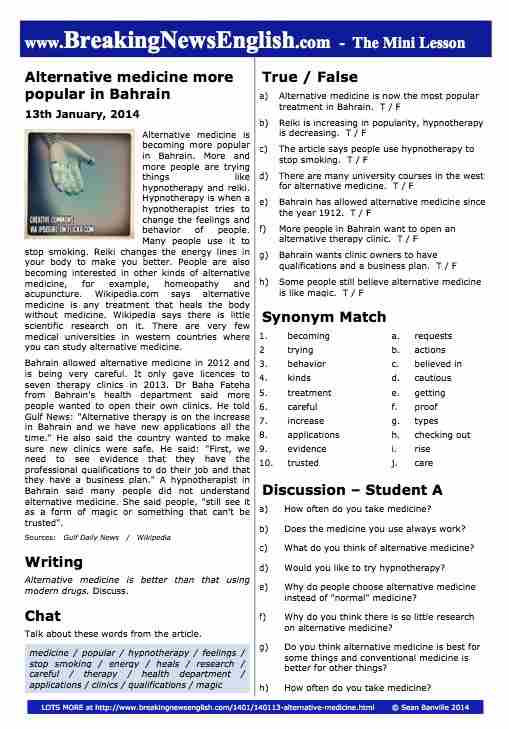 A 2-Page Mini-Lesson - Alternative Medicine