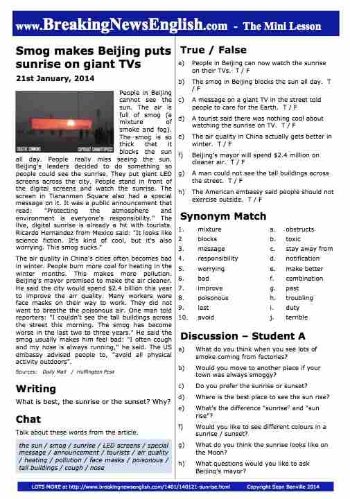 A 2-Page Mini-Lesson - Smog Sunrise