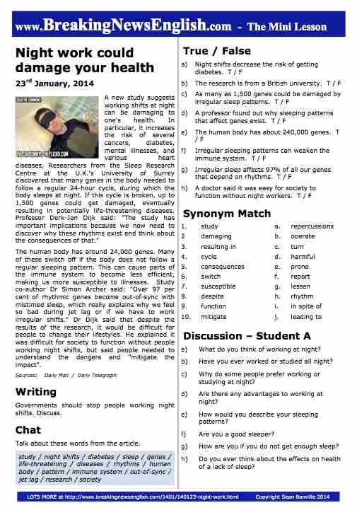 A 2-Page Mini-Lesson - Night Work