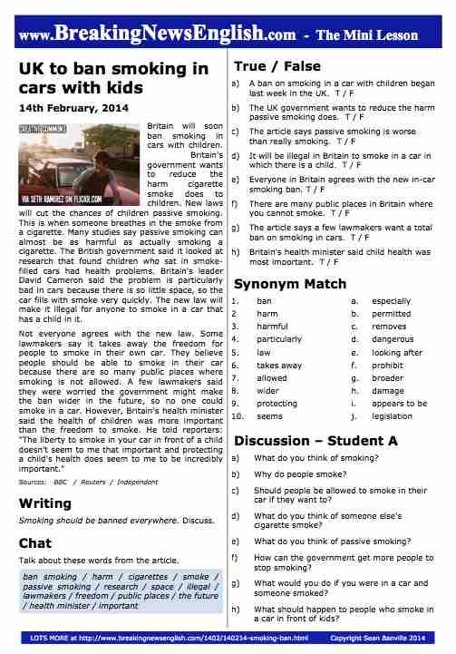 A 2-Page Mini-Lesson - Smoking Ban