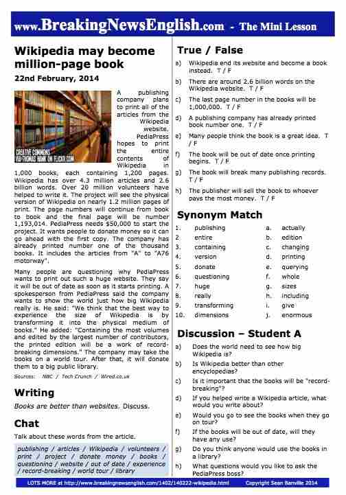 A 2-Page Mini-Lesson - Wikipedia