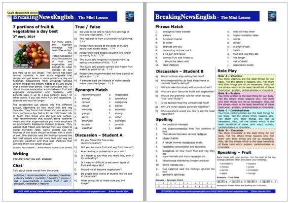 A 2-Page Mini-Lesson - Fruit & Vegetables