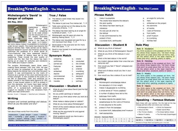 A 2-Page Mini-Lesson - Michelangelo's 'David'