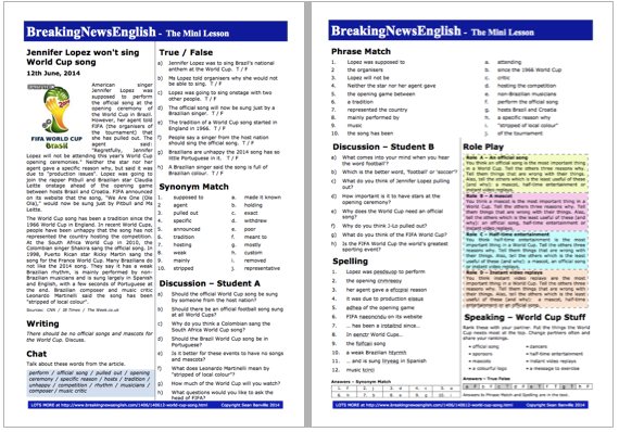 A 2-Page Mini-Lesson - World Cup Song