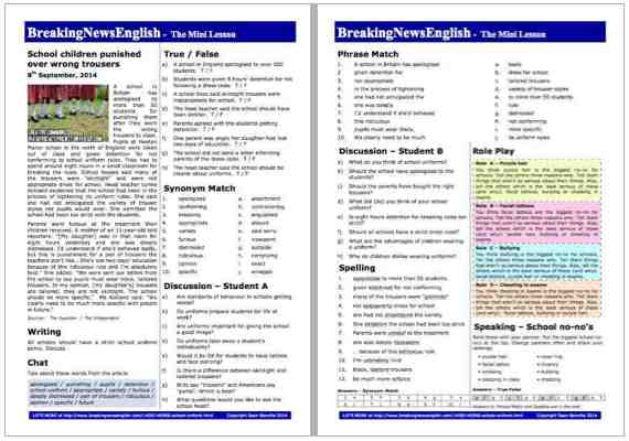 A 2-Page Mini-Lesson - School Uniform