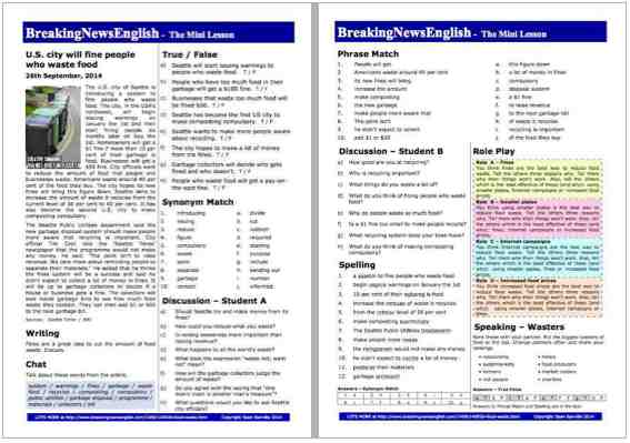 A 2-Page Mini-Lesson - Food Waste