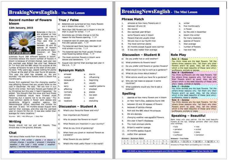 A 2-Page Mini-Lesson - Flowers