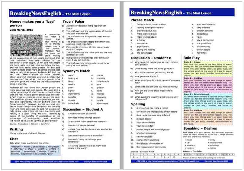 A 2-Page Mini-Lesson - Money