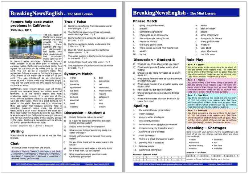 A 2-Page Mini-Lesson - Water Shortage