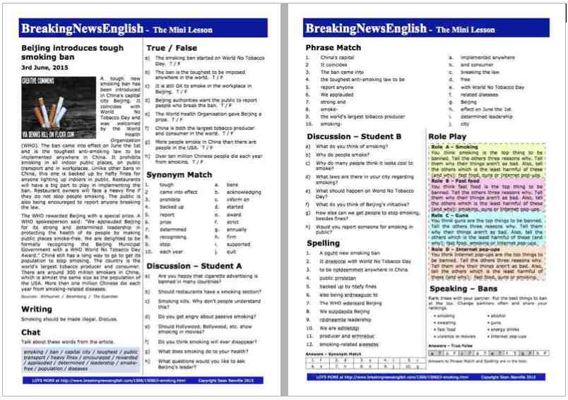 A 2-Page Mini-Lesson - Smoking Ban