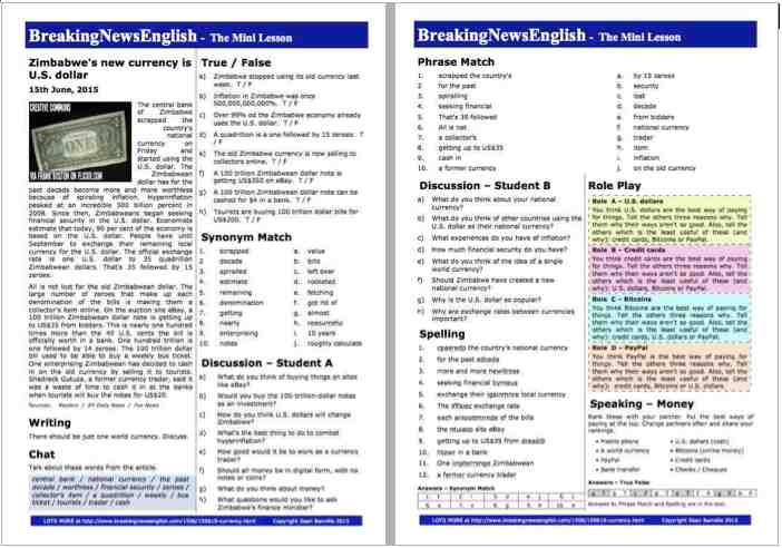 A 2-Page Mini-Lesson - Zimbabwe Currency