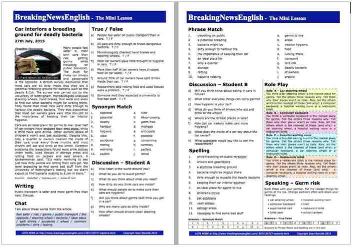 A 2-Page Mini-Lesson - Bacteria in Cars