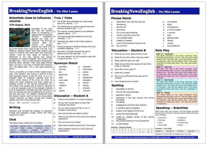 A 2-Page Mini-Lesson - Flu Vaccine