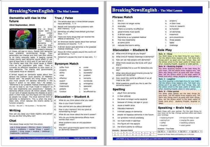 A 2-Page Mini-Lesson - Dementia