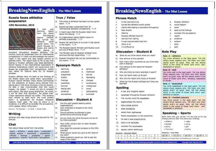 A 2-Page Mini-Lesson - Athletics